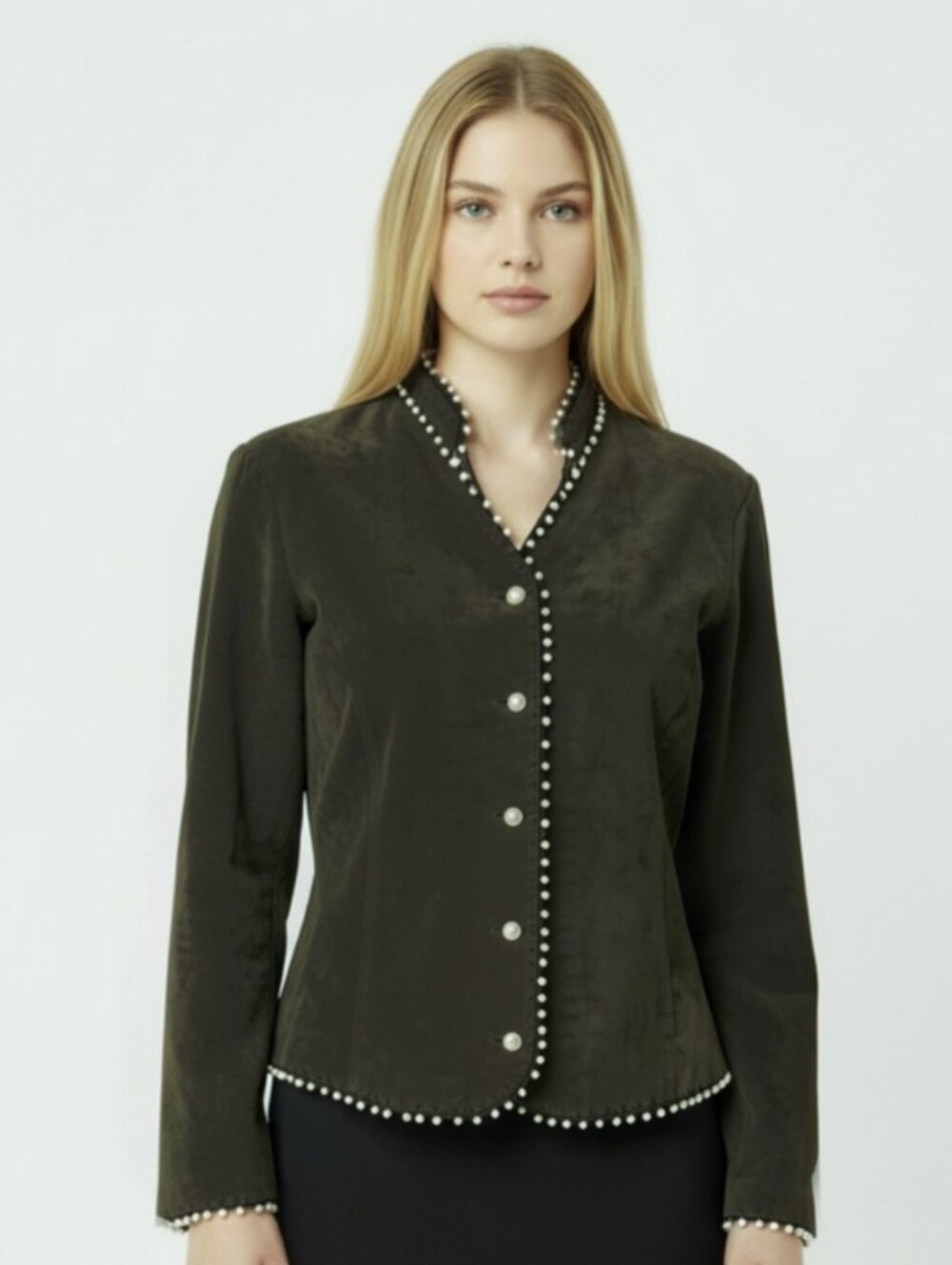 SOPHIE CHANG! STUNNING GRAY PEARL EMBELLISHED GENUINE SUEDE LEATHER JACKET!SZ 10